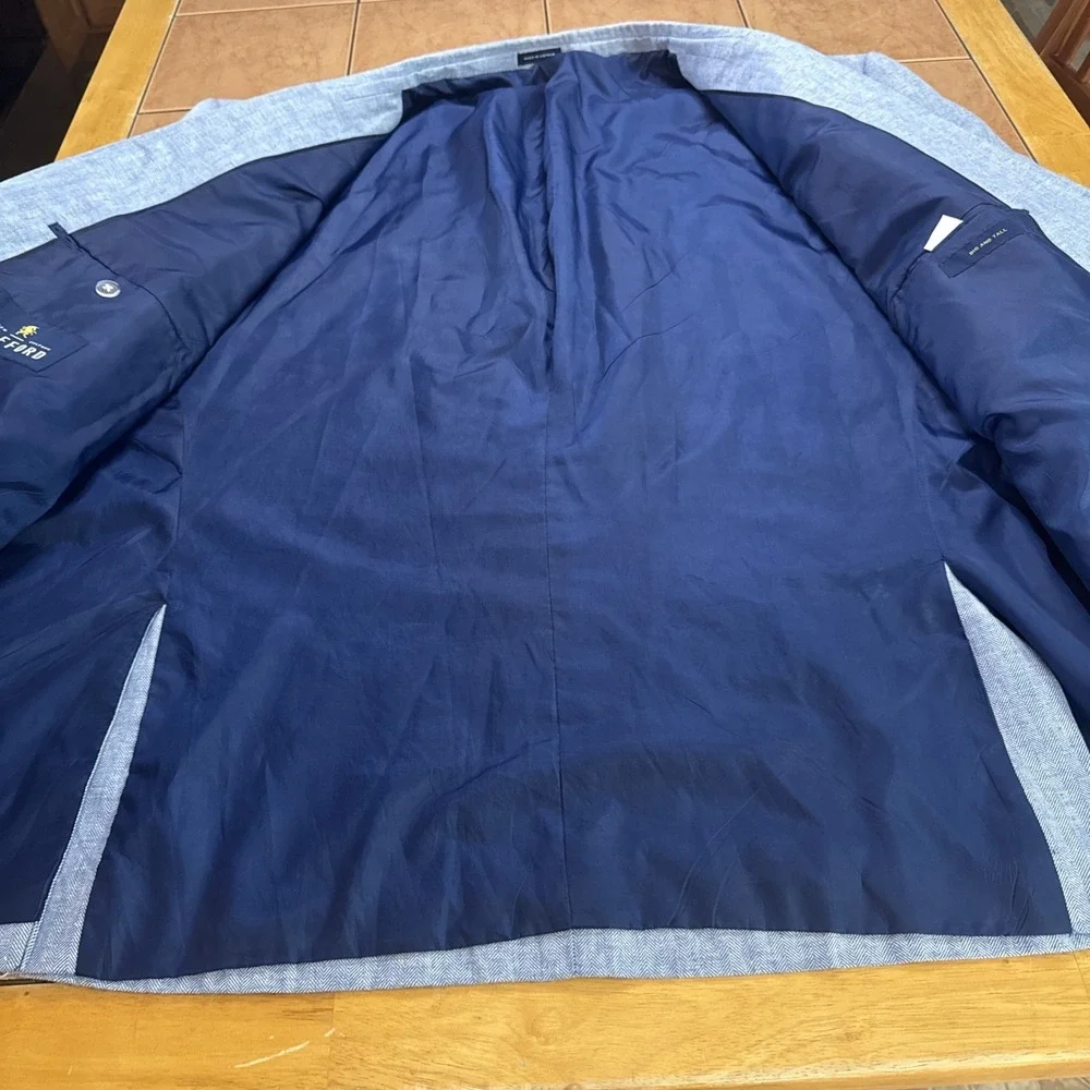 Stafford Jacket 60R Big & Tall Jacket Blue Herringbone Linen Cotton Sport Coat